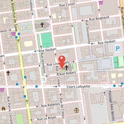 Map showing the location of Chapelle Sainte-Croix de Lyon in Lyon