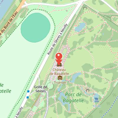 Map showing the location of Château de Bagatelle in Paris