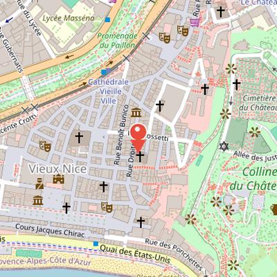 Map showing the location of Church of Gesù in Nice