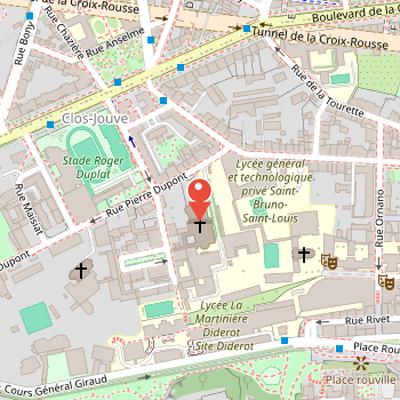 Map showing the location of Church of Saint-Bruno des Chartreux in Lyon