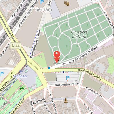 Map showing the location of Cimetière du Nord in Reims