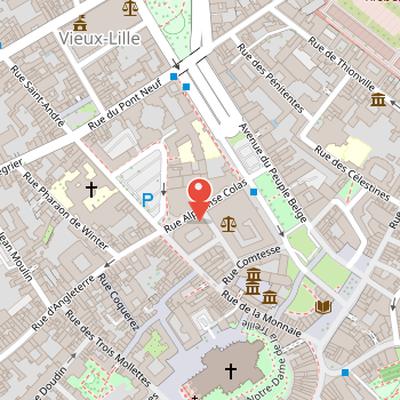 Map showing the location of Collégiale Saint-Pierre in Lille