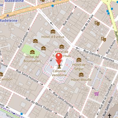 Map showing the location of Vendôme Column in Paris