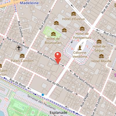 Map showing the location of Hôtel Costes in Paris