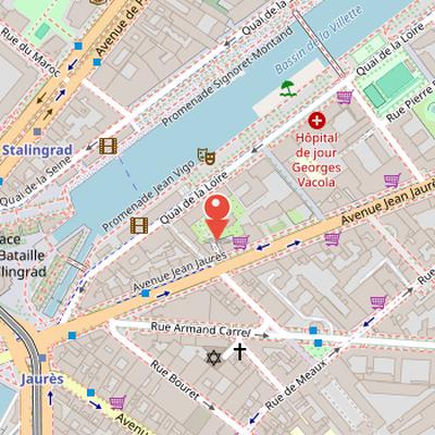 Map showing the location of Cours Florent in Paris