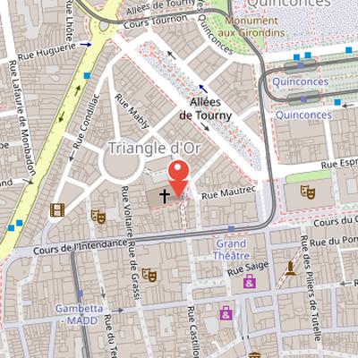 Map showing the location of Église Notre-Dame de Bordeaux in Bordeaux