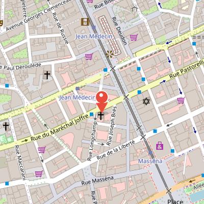 Map showing the location of Russian Orthodox Church of Saint Nicholas and Saint Alexandra in Nice