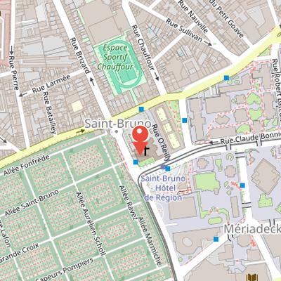 Map showing the location of Saint-Bruno Church in Bordeaux