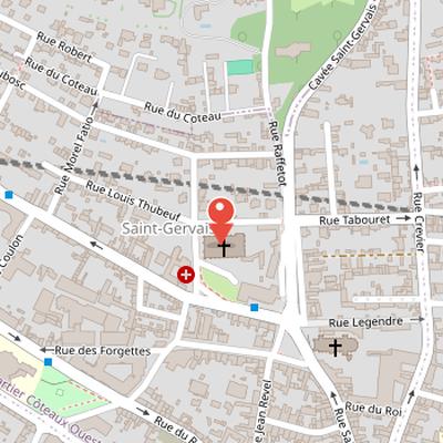 Map showing the location of Saint-Gervais Church in Rouen