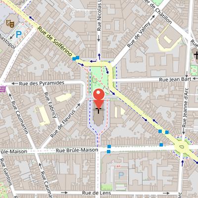 Map showing the location of Saint-Michel Church in Lille