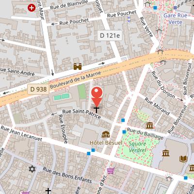 Map showing the location of Saint-Patrice Church in Rouen