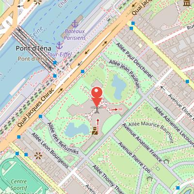 Map showing the location of Eiffel Tower in Paris