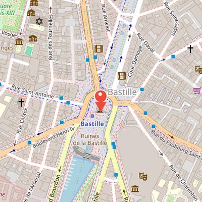 Map showing the location of Elephant of the Bastille in Paris