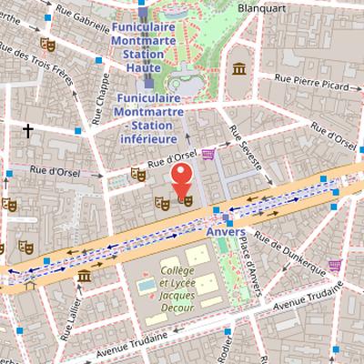 Map showing the location of Élysée Montmartre in Paris