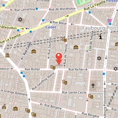 Map showing the location of Folies Bergère in Paris