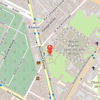 Map showing the location of Fondation Cartier in Paris