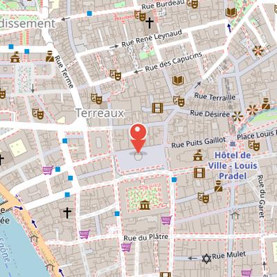 Map showing the location of Fontaine Bartholdi in Lyon