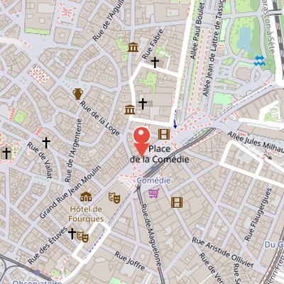Map showing the location of Fontaine des Trois Grâces in Montpellier