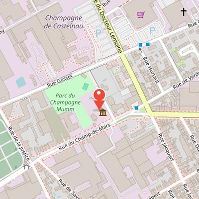 Map showing the location of Foujita Chapel in Reims
