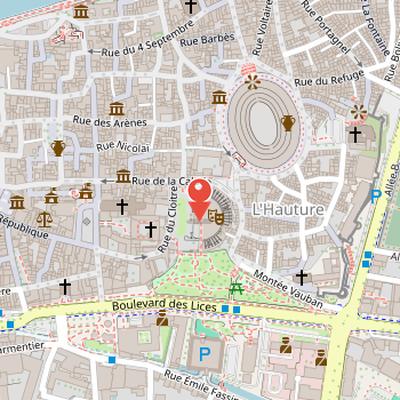 Map showing the location of Gallo-Roman theatre at Arles in Arles