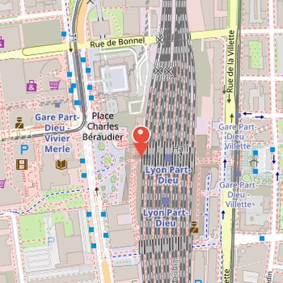 Map showing the location of Lyon-Part-Dieu station in Lyon