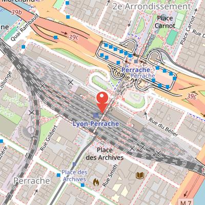 Map showing the location of Gare de Lyon-Perrache in Lyon