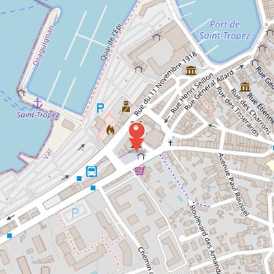 Map showing the location of Gendarmerie and Cinema Museum of Saint-Tropez in Saint-Tropez