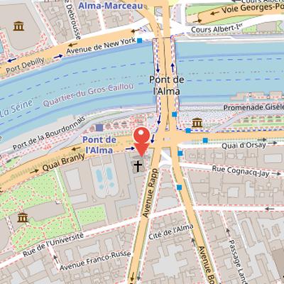 Map showing the location of Holy Trinity Cathedral in Paris