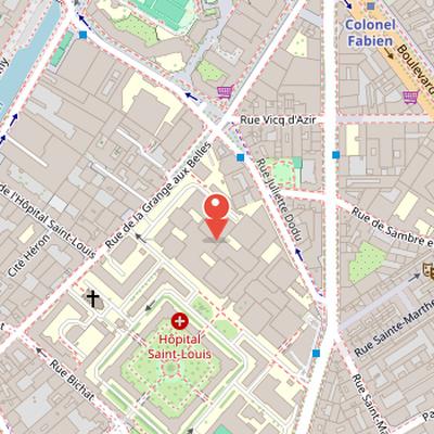 Map showing the location of Hôpital Saint-Louis in Paris