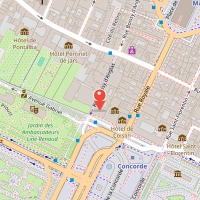 Map showing the location of Hôtel de Crillon in Paris