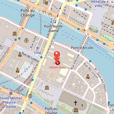 Map showing the location of Hôtel-Dieu de Paris in Paris