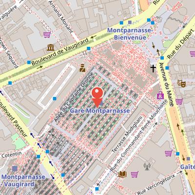 Map showing the location of Jardin Atlantique in Paris