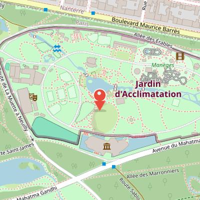 Map showing the location of Jardin d'Acclimatation in Paris