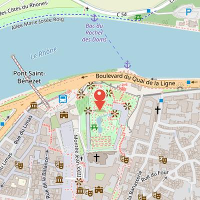 Map showing the location of Jardin des Doms in Avignon