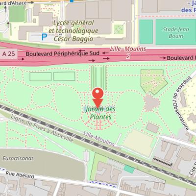 Map showing the location of Jardin des Plantes de Lille in Lille