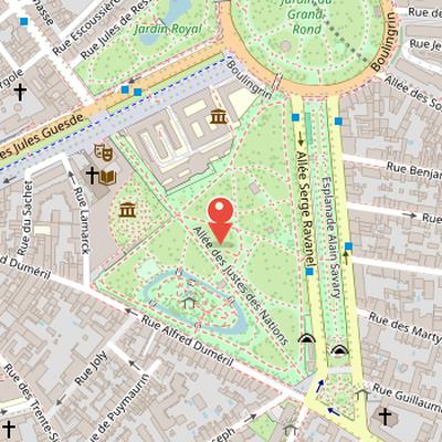 Map showing the location of Jardin des Plantes in Toulouse