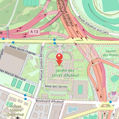 Map showing the location of Jardin des serres d’Auteuil in Paris