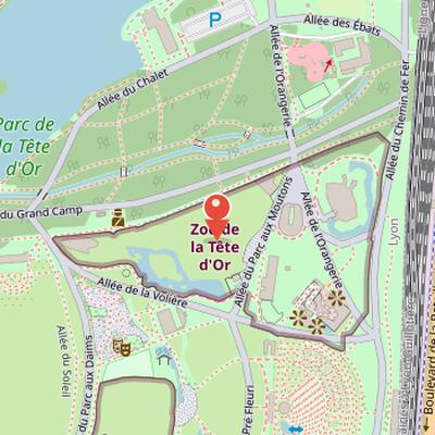 Map showing the location of Lyon Zoological Park in Lyon