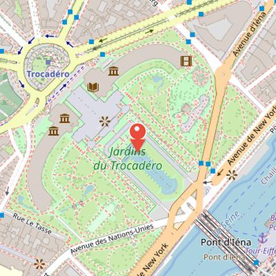 Map showing the location of Jardins du Trocadéro in Paris