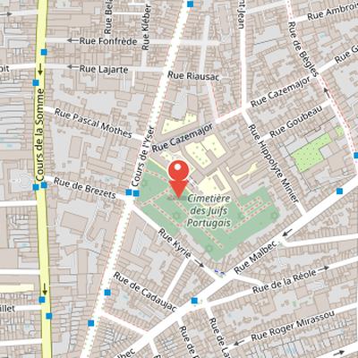 Map showing the location of Jewish cemeteries in Bordeaux in Bordeaux