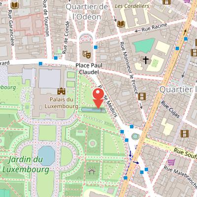 Map showing the location of Medici Fountain in Paris