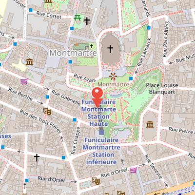 Map showing the location of Montmartre Funicular in Paris