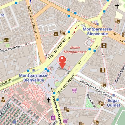 Map showing the location of Montparnasse Tower in Paris