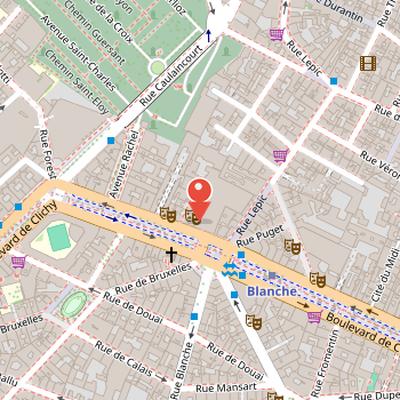 Map showing the location of Moulin Rouge in Paris