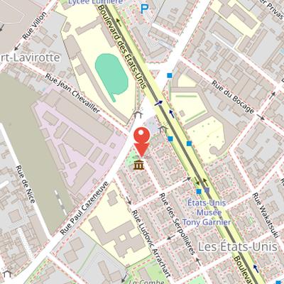 Map showing the location of Musée urbain Tony Garnier in Lyon