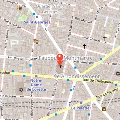 Map showing the location of Notre-Dame-de-Lorette in Paris