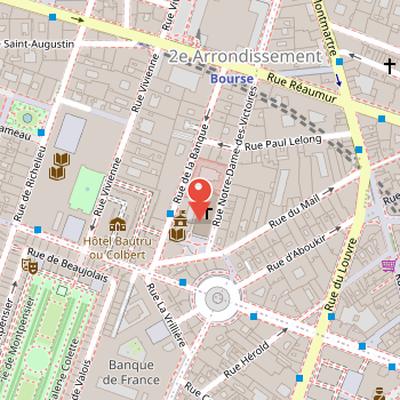 Map showing the location of Notre-Dame-des-Victoires in Paris