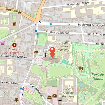Map showing the location of Notre-Dame-en-Saint-Melaine in Rennes