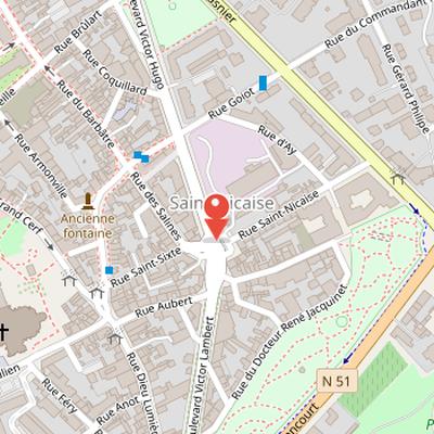 Map showing the location of Old Church of Saint-Nicaise in Reims