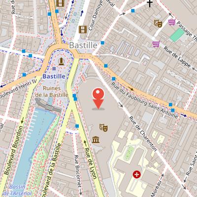 Map showing the location of Opéra Bastille in Paris